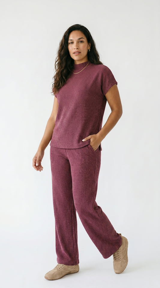 Knit Mock Neck Tee and Pant Set
