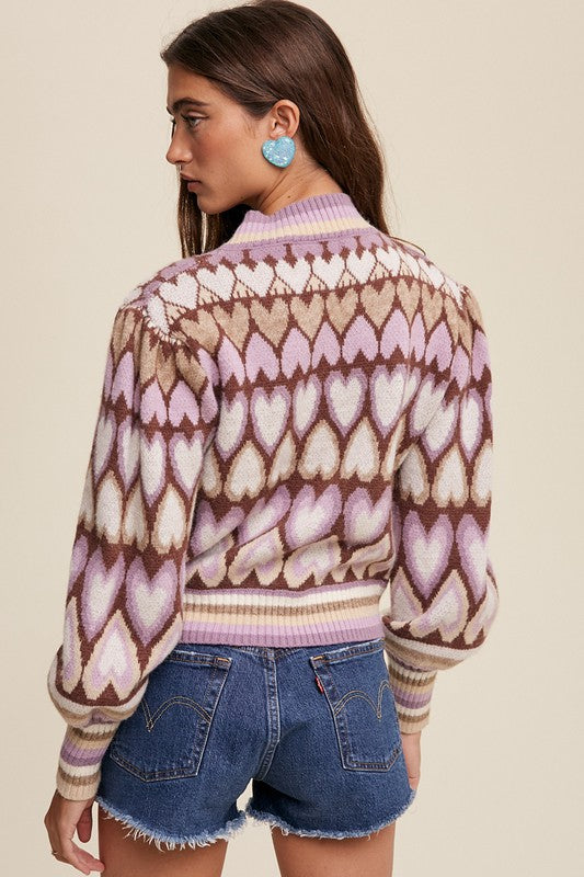 Full of Hearts Puff Sleeve Knit Sweater