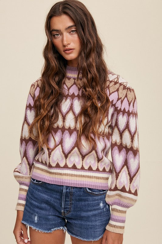 Full of Hearts Puff Sleeve Knit Sweater