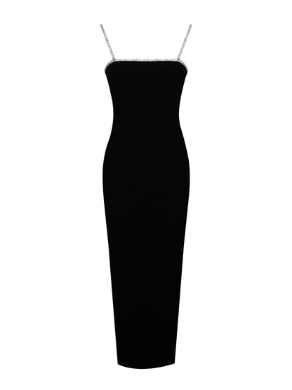 Flore Black Crystal Straps Backless Gown with Bow