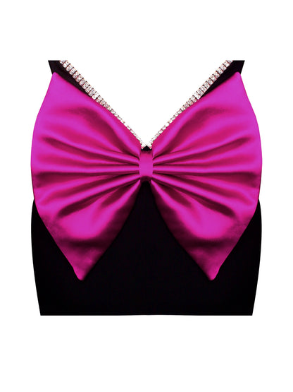 Flore Black Crystal Straps Backless Gown with Bow