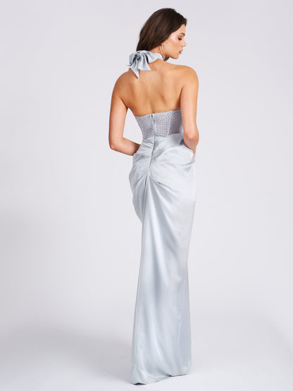 Noemie Champagne Crystal Corset Satin Gown