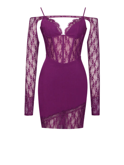Elsie Purple Lace Long Sleeve Mini Dress