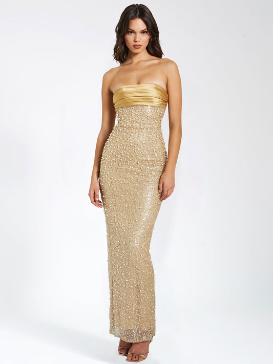 Lainey Sequin Pearls Beaded Maxi Dress