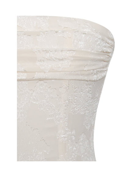 Xatia Off White Jacquard Textured High Slit Dress