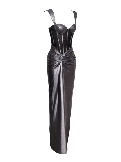 Odessa Silver Metallic Corset Maxi Dress