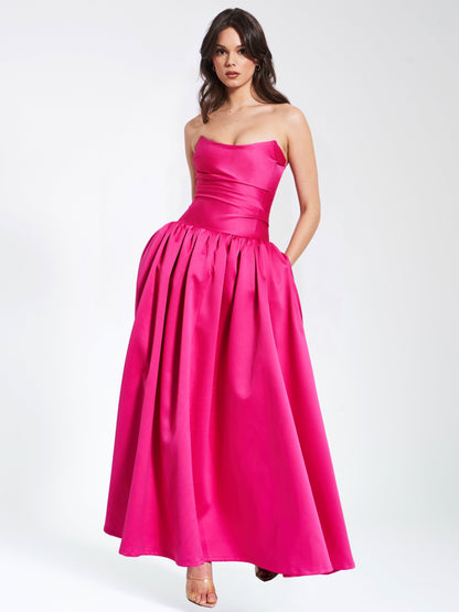 Walterina Fuchsia Satin Strapless Corset Gown
