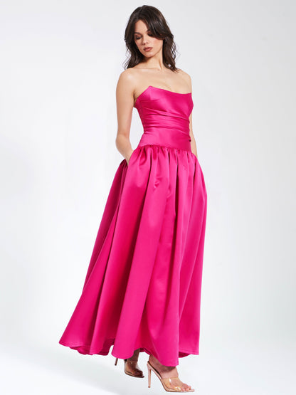 Walterina Fuchsia Satin Strapless Corset Gown