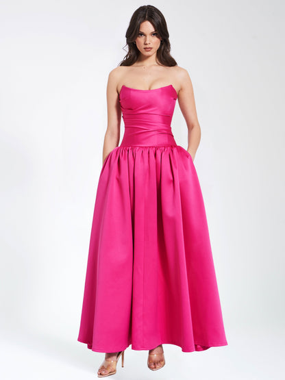 Walterina Fuchsia Satin Strapless Corset Gown