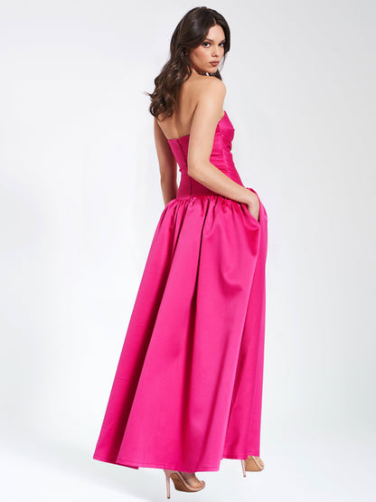 Walterina Fuchsia Satin Strapless Corset Gown