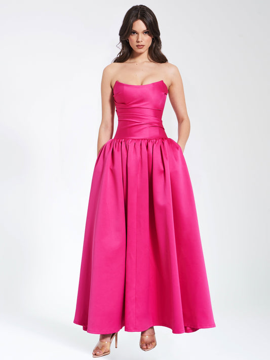 Walterina Fuchsia Satin Strapless Corset Gown