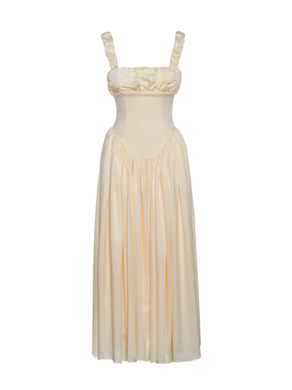 Noreen Egg White Satin Corset Maxi Sundress