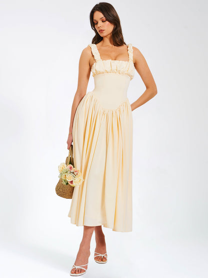 Noreen Egg White Satin Corset Maxi Sundress