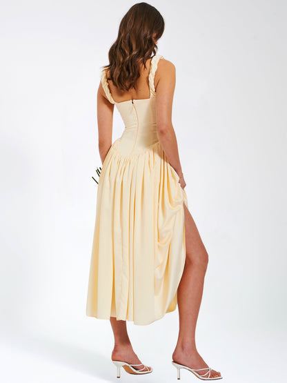 Noreen Egg White Satin Corset Maxi Sundress