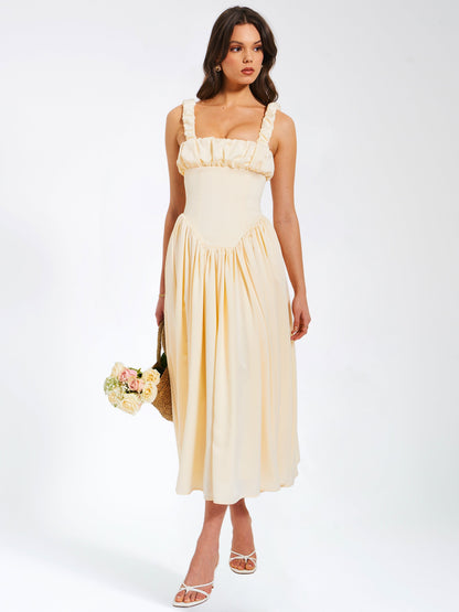 Noreen Egg White Satin Corset Maxi Sundress