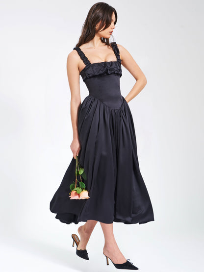 Noreen Black Satin Corset Maxi Sundress