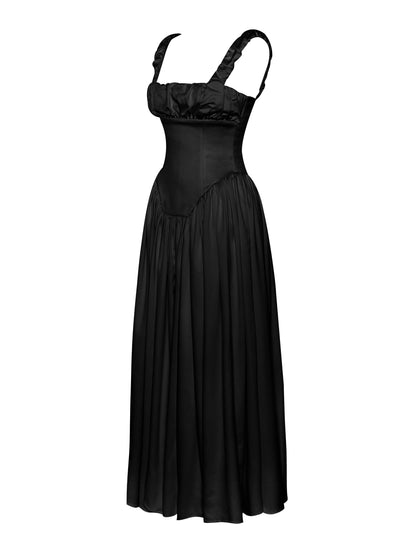 Noreen Black Satin Corset Maxi Sundress