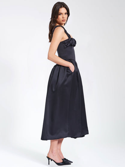Noreen Black Satin Corset Maxi Sundress