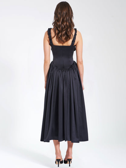 Noreen Black Satin Corset Maxi Sundress