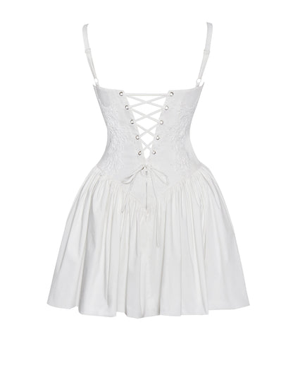 Kadi White Cotton Corset Mini Dress