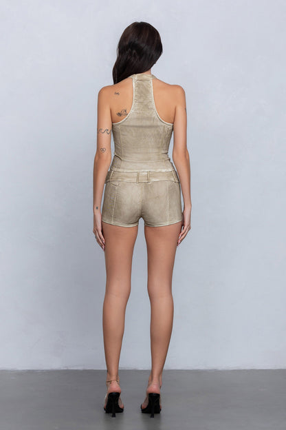 Washed Halter Top & Micro Shorts Set