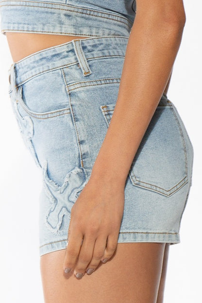 Alex CROSS PATCH DENIM JEAN MINI SKIRT