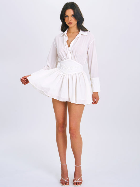 Jamila White Shirt Mini Dress with Waist Detail