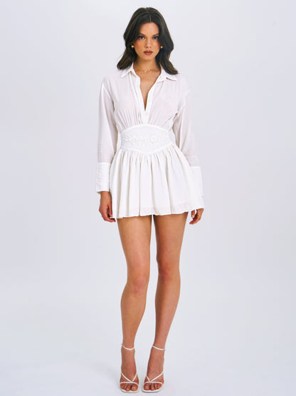 Jamila White Shirt Mini Dress with Waist Detail