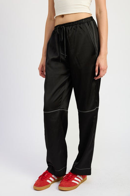 Alex Satin Lounge Pants with Contrasted Stitch
