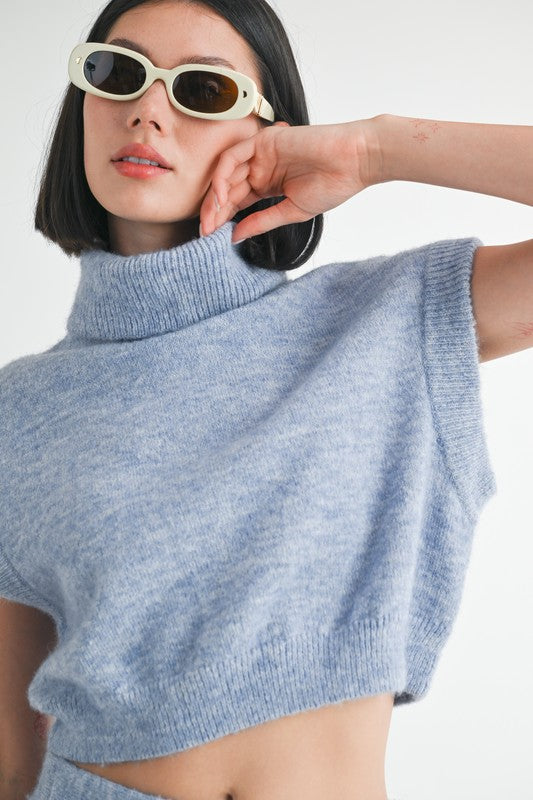 Turtle Neck Cap Sleeve Top