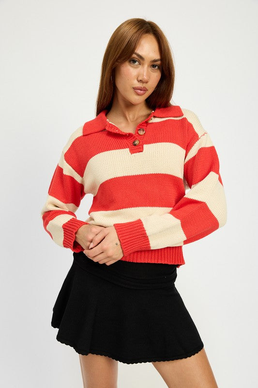 Leah Striped Collared Sweater Top