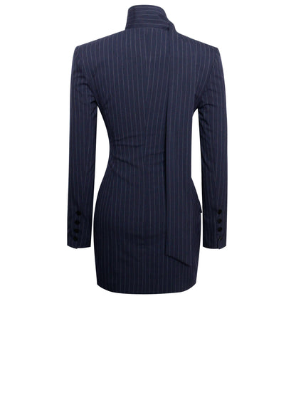 Tahlia Deep V Pinstripes Navy Blue Blazer Dress