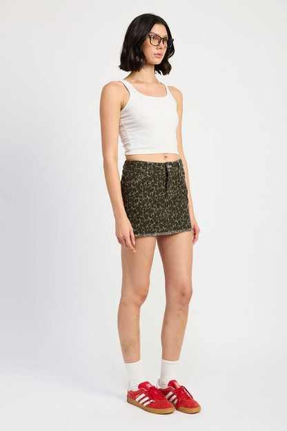 Printed Denim Skirt