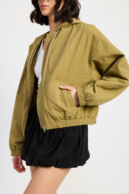 Vintage Washed Denim Zip Up Hoodie
