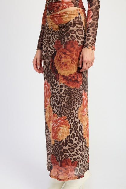 Aaliyah Printed Mesh Maxi Skirt