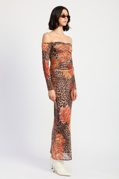 Aaliyah Printed Mesh Maxi Skirt