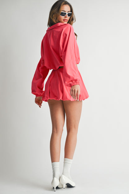 Coral Zip-Up Bubble Hem Lounge Set