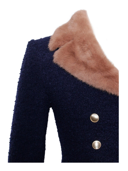 Wava Navy Blue Trim Cropped Boucle Wool Jacket
