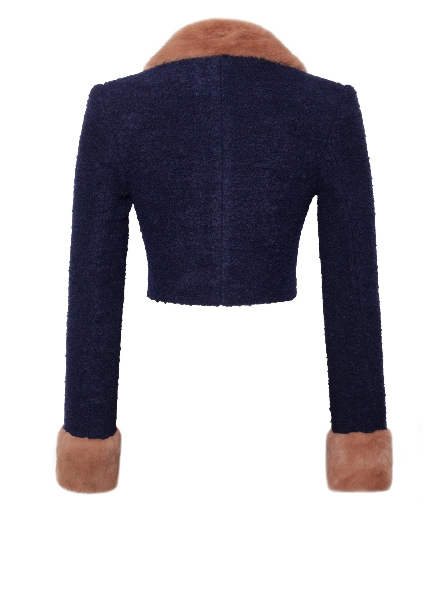 Wava Navy Blue Trim Cropped Boucle Wool Jacket