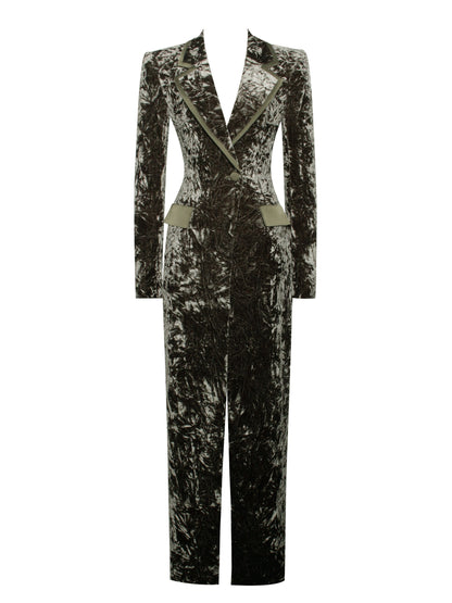 Willow Black Velvet High Slit Blazer Gown