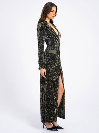 Willow Black Velvet High Slit Blazer Gown