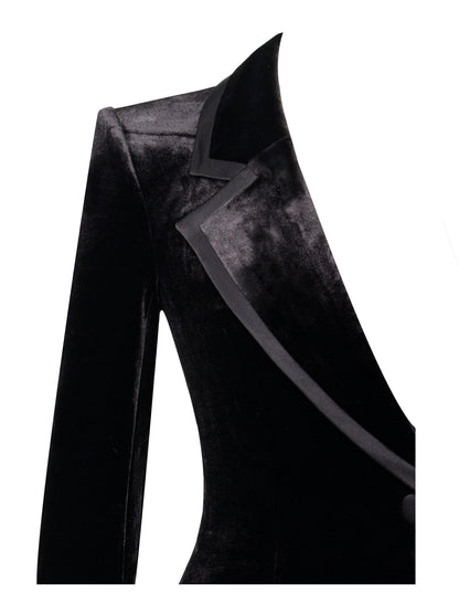 Willow Black Velvet High Slit Blazer Gown