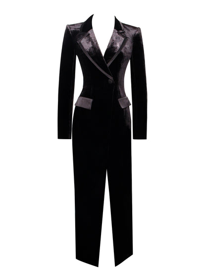 Willow Black Velvet High Slit Blazer Gown