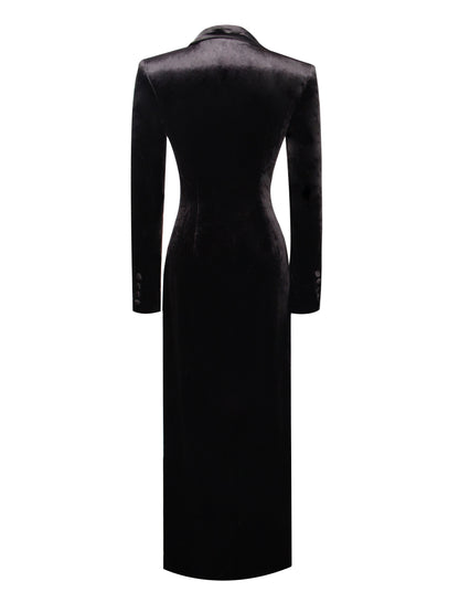 Willow Black Velvet High Slit Blazer Gown