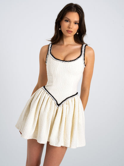 Coco White Boucle Tweed Waist Mini Dress