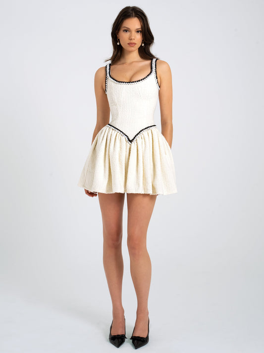 Coco White Boucle Tweed Waist Mini Dress