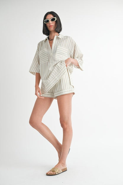 Stripped Shorts with Waist Tie