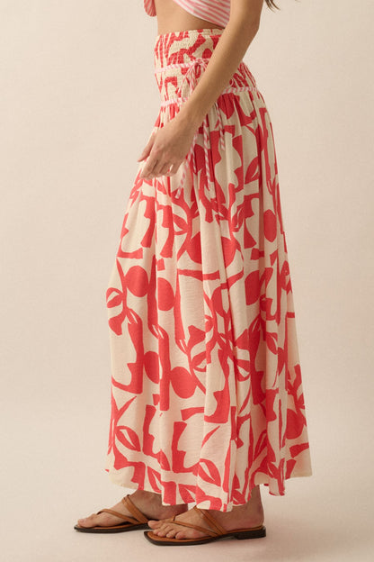 Abstract Floral-Print Tiered-Waist Maxi Skirt