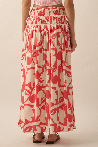 Abstract Floral-Print Tiered-Waist Maxi Skirt
