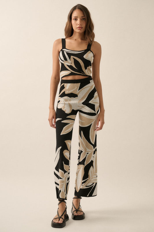 Floral Jacquard Knit High-Waist Sweater Pants